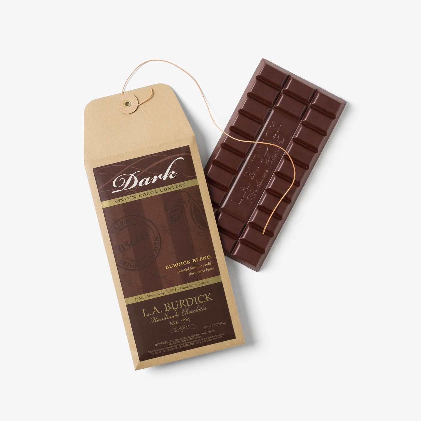 Dark Chocolate Candy Bar. Indulge in the depth and richness of our Burdick Blend Dark Chocolate Bar.